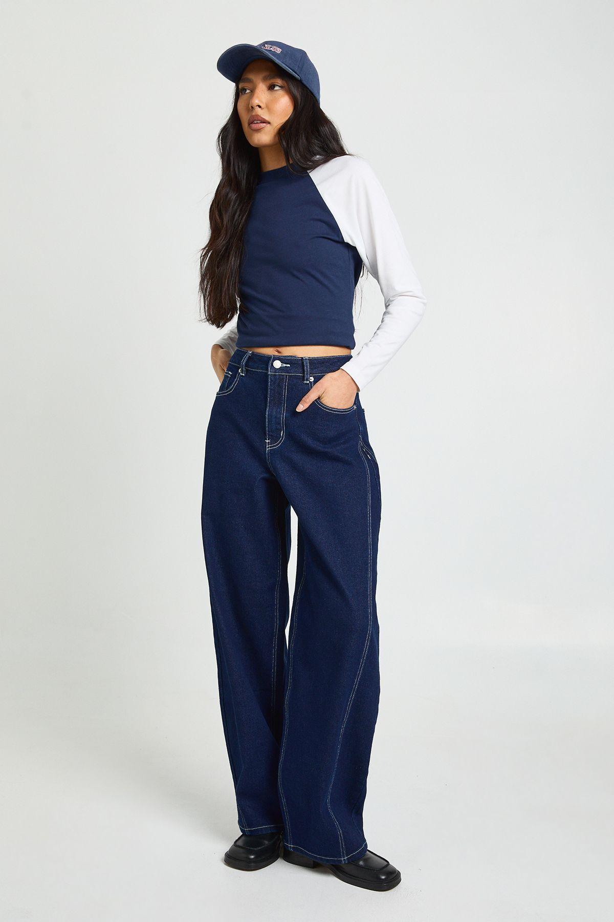The Tall Mid Waist Barrel Jean by BOOHOO