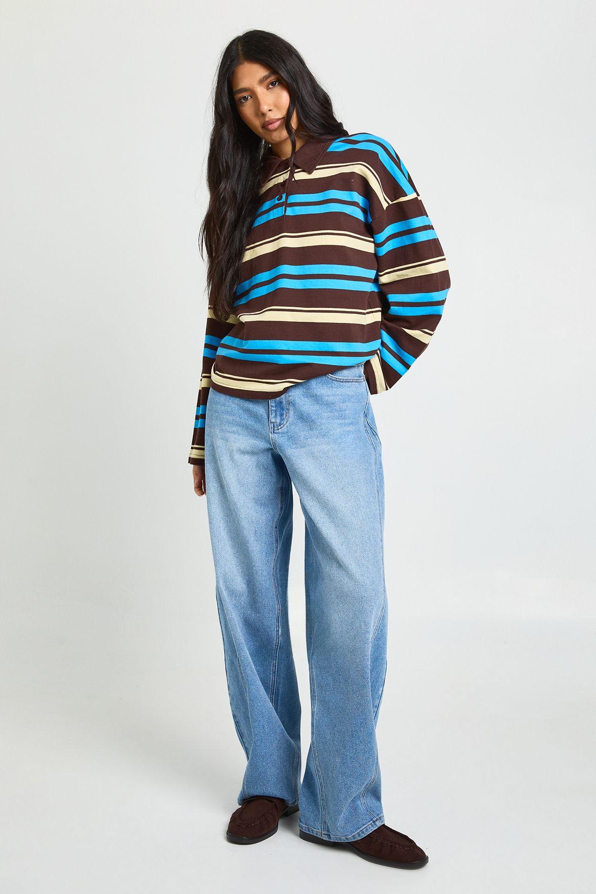 The Tall Mid Waist Barrel Jean by BOOHOO