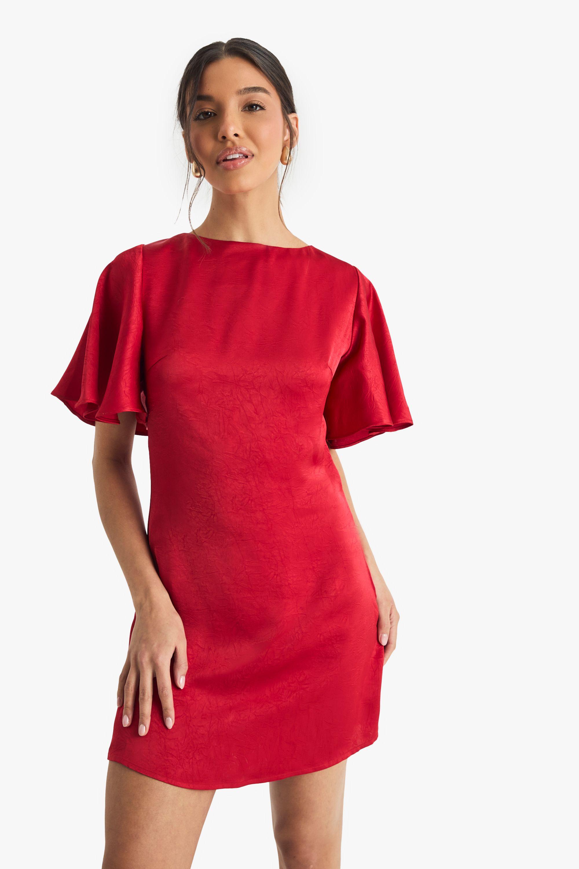 Tie Back Angel Sleeve Mini Dress by BOOHOO