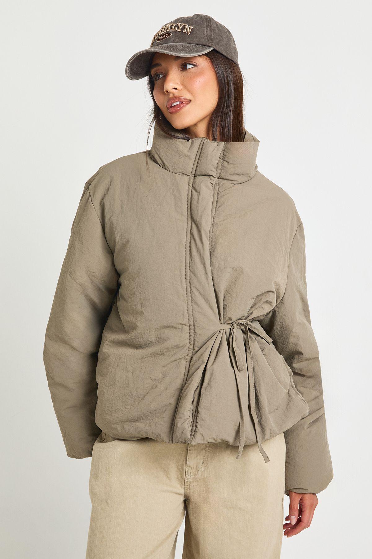 Tie Detail Puffer Jacket by BOOHOO