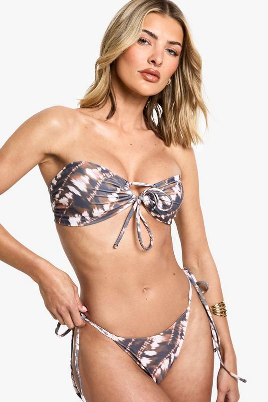 Tie Dye Print Tie Side Bikini Bottoms by BOOHOO
