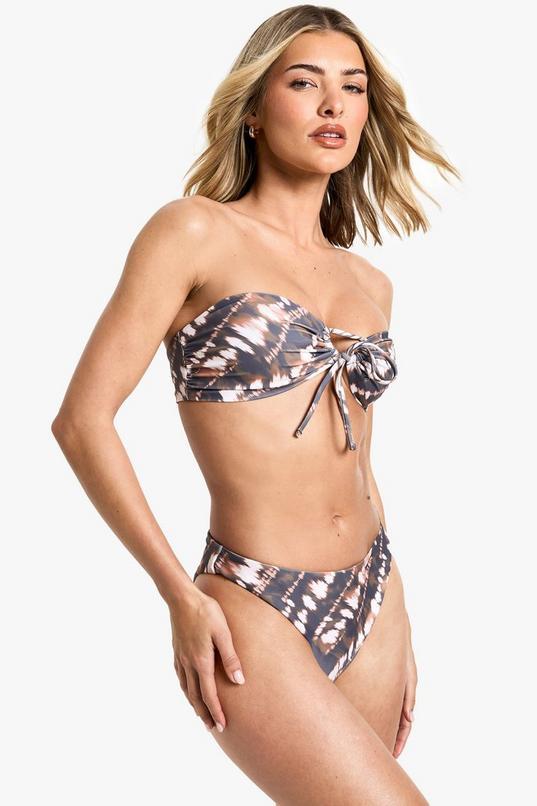 Tie Dye Print V-Front High Leg Bikini Bottoms by BOOHOO