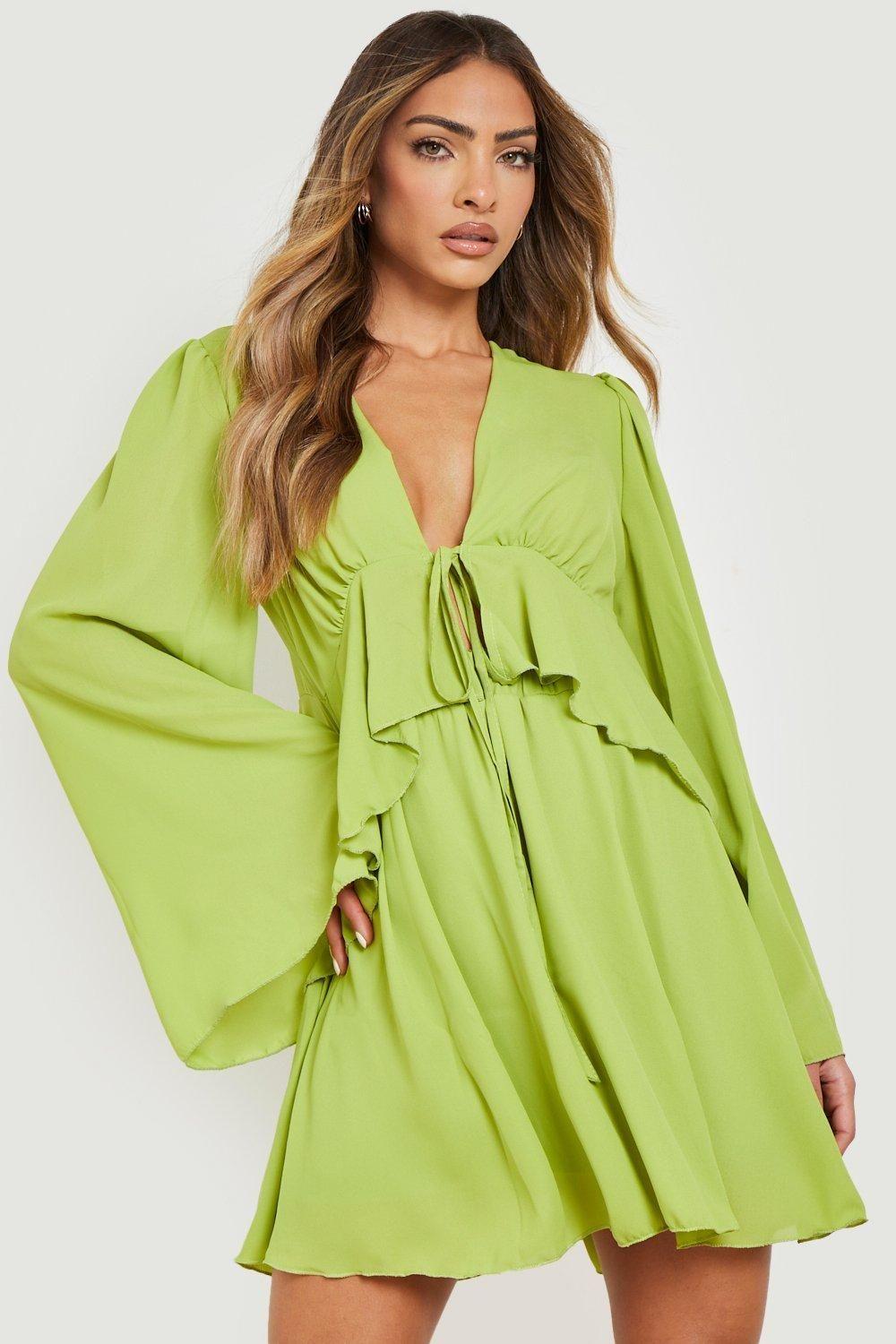 Tie Front Ruffle Blouse & Mini Skirt by BOOHOO