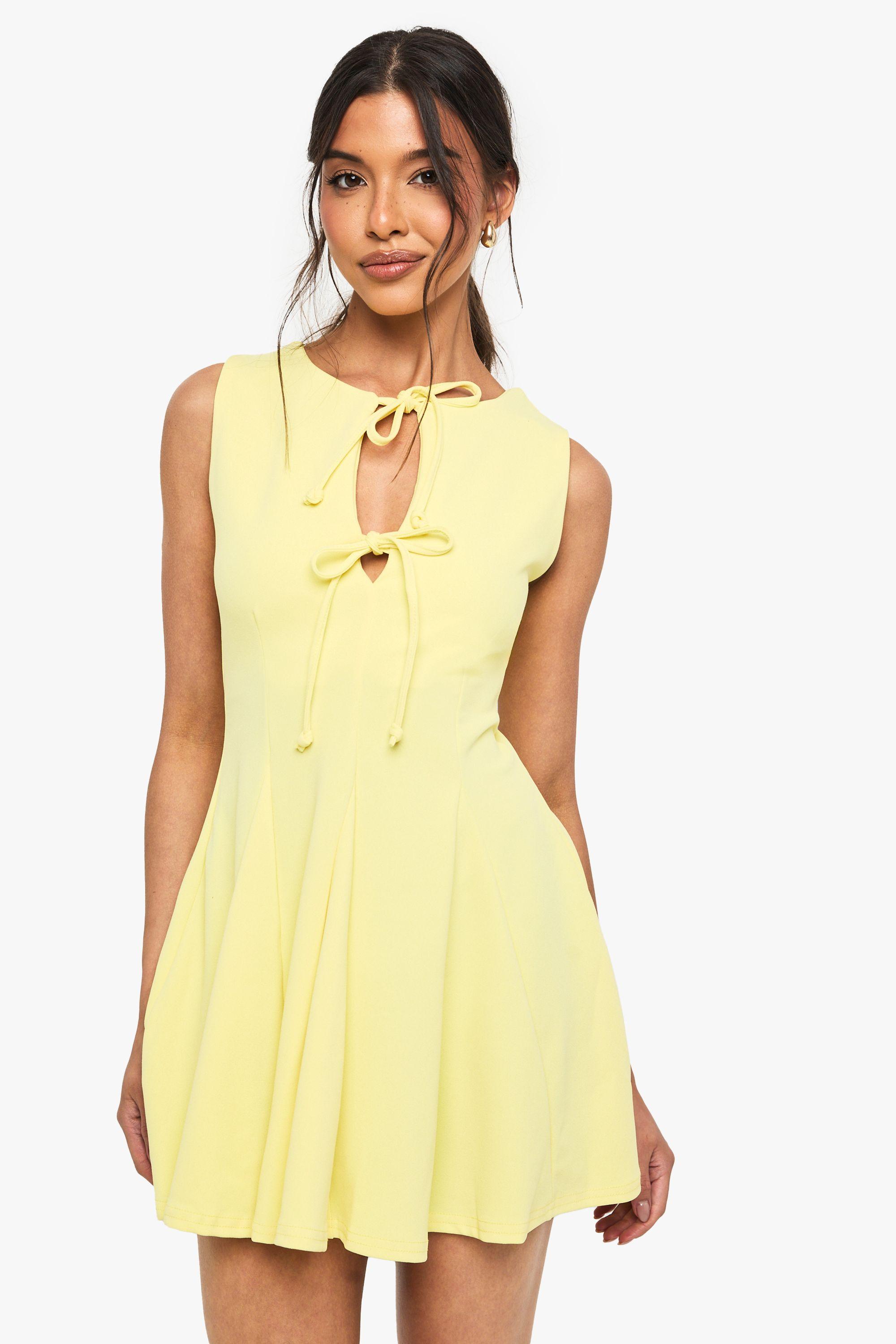 Tie Front Skater Mini Dress by BOOHOO