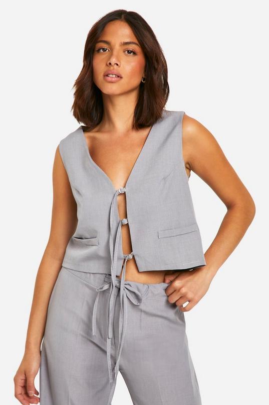 Tie Front Tailored Waistcoat by BOOHOO