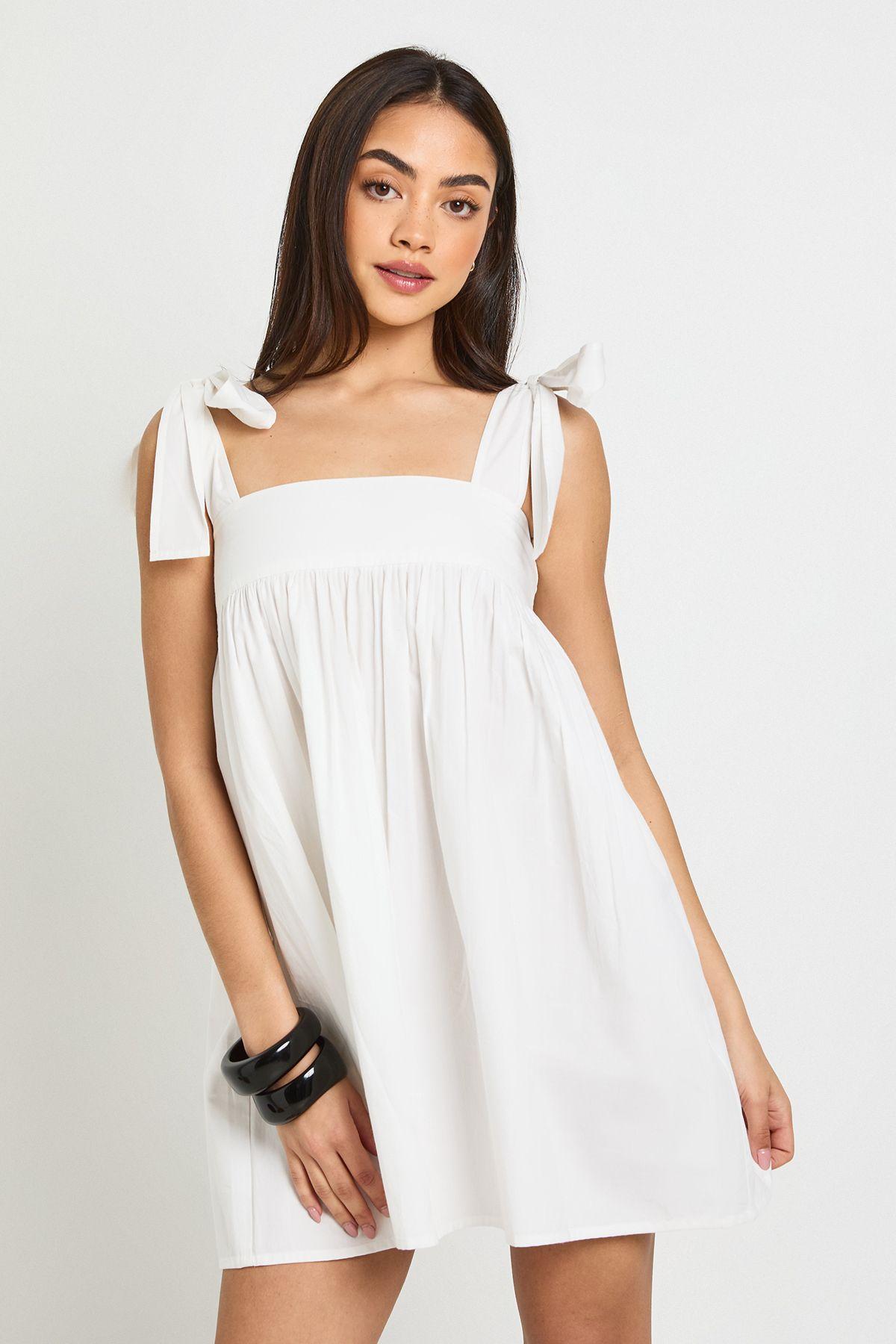 Tie Shoulder Mini Smock Dress by BOOHOO