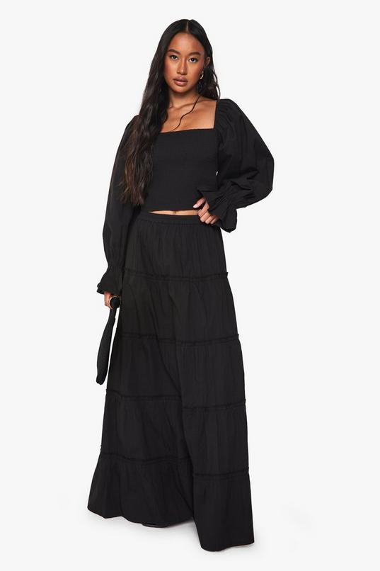 Tiered Cotton Poplin Maxi Skirt by BOOHOO