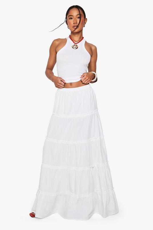 Tiered Cotton Poplin Maxi Skirt by BOOHOO
