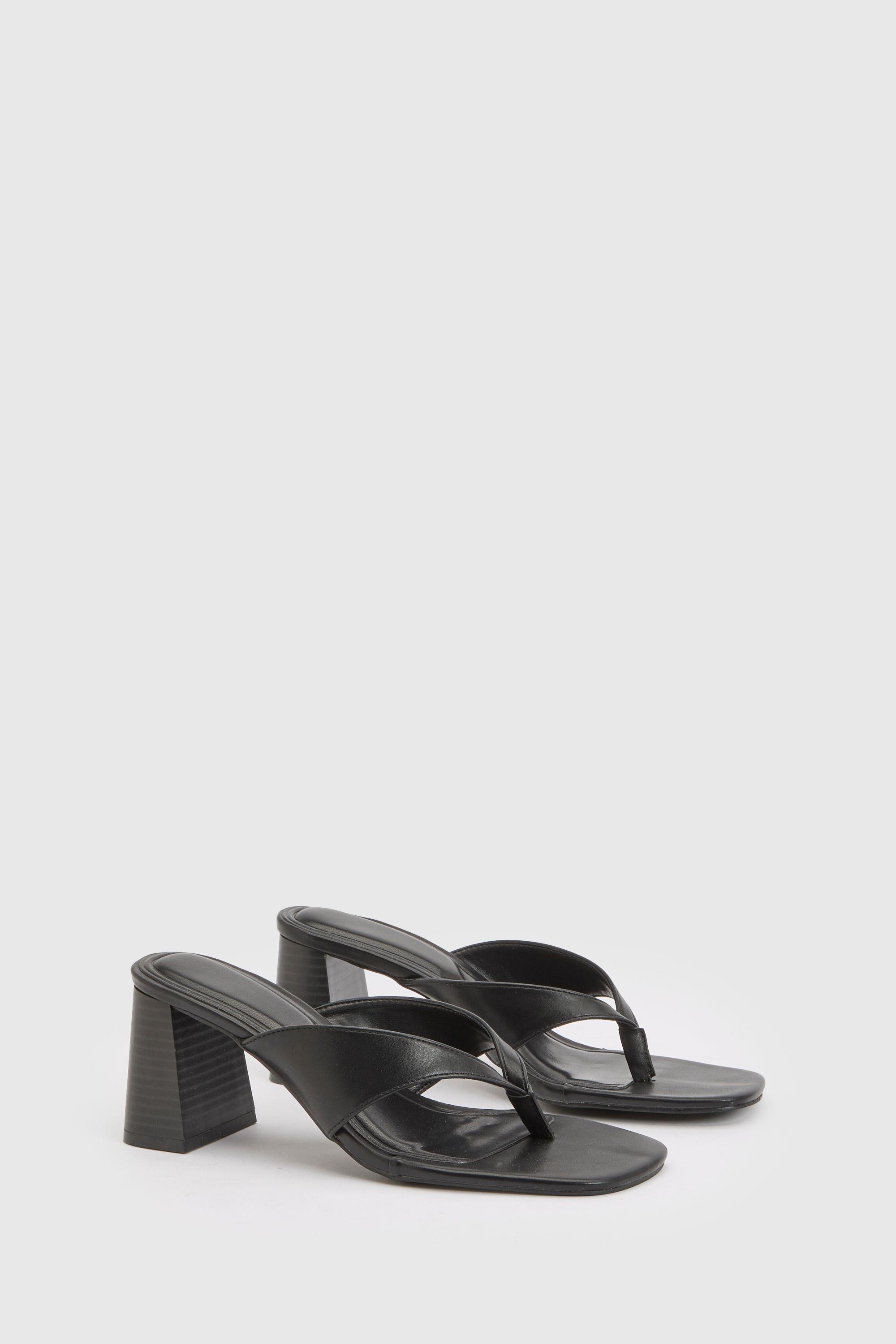 Toe Post Stack Heeled Mules by BOOHOO