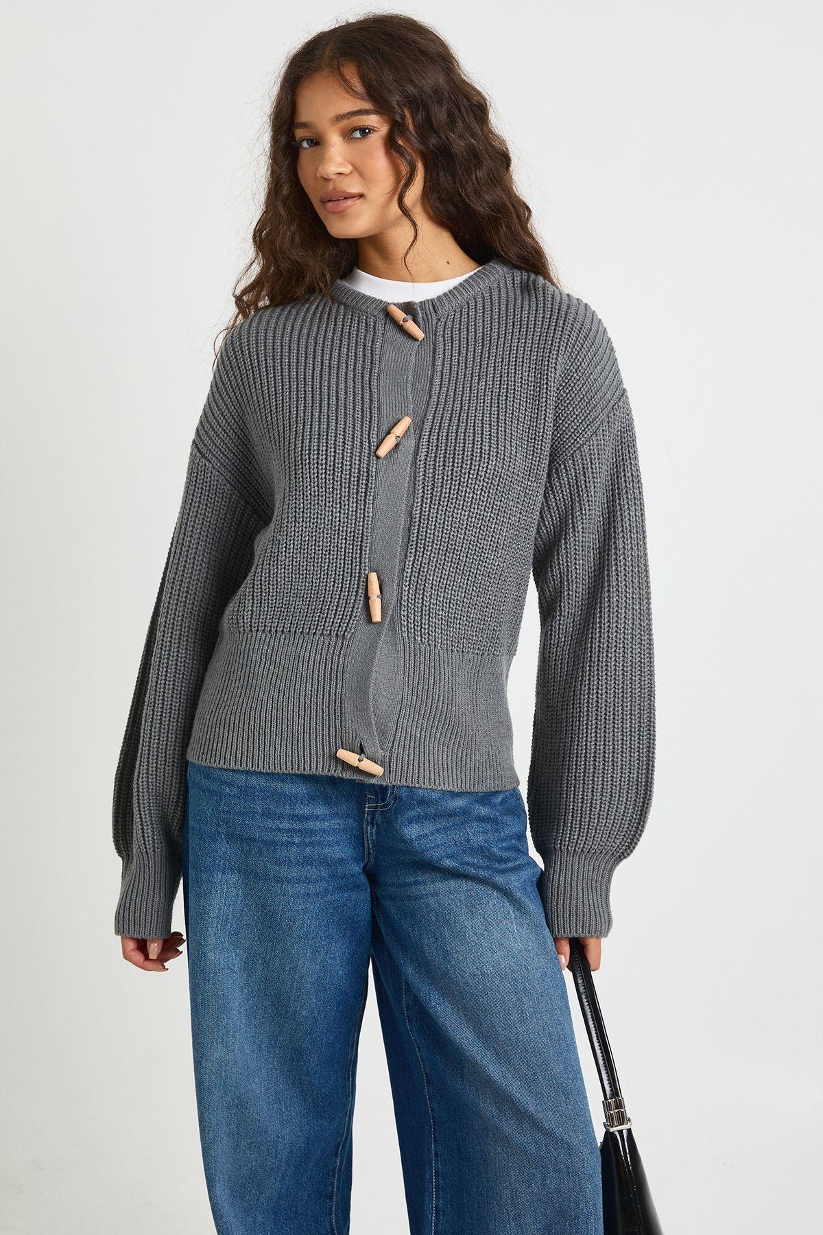 Toggle Button High Neck Knit Cardigan by BOOHOO