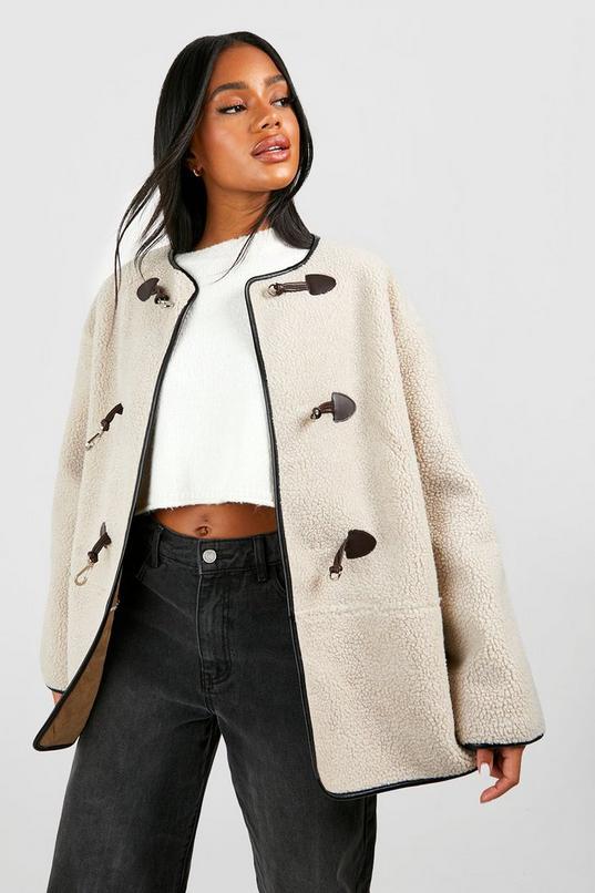 Toggle Button Teddy Jacket by BOOHOO