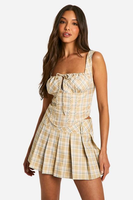 Tonal Check Pleated Micro Mini Skirt by BOOHOO