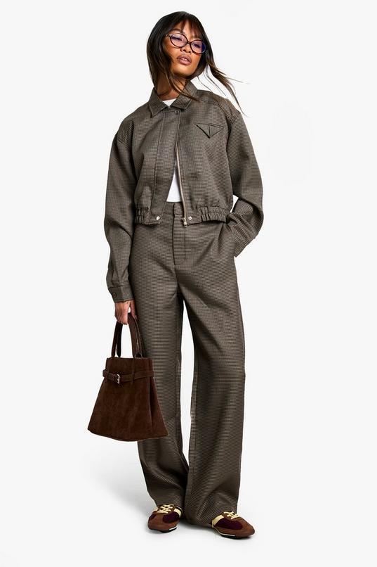 Tonal Check Straight Leg Tailored Trousers by BOOHOO