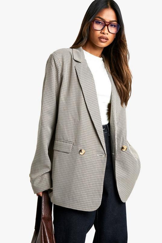 Tonal Mini Check Double Breasted Blazer by BOOHOO