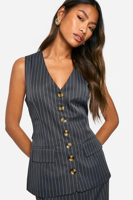 Tonal Pinstripe Longline Waistcoat by BOOHOO