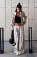 Tonal Stripe Cuff Detail Tailored Trousers by BOOHOO