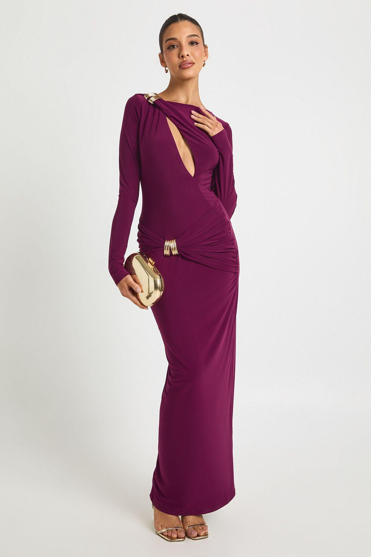 Trim Detail Ruched Waist Maxi Dress by BOOHOO