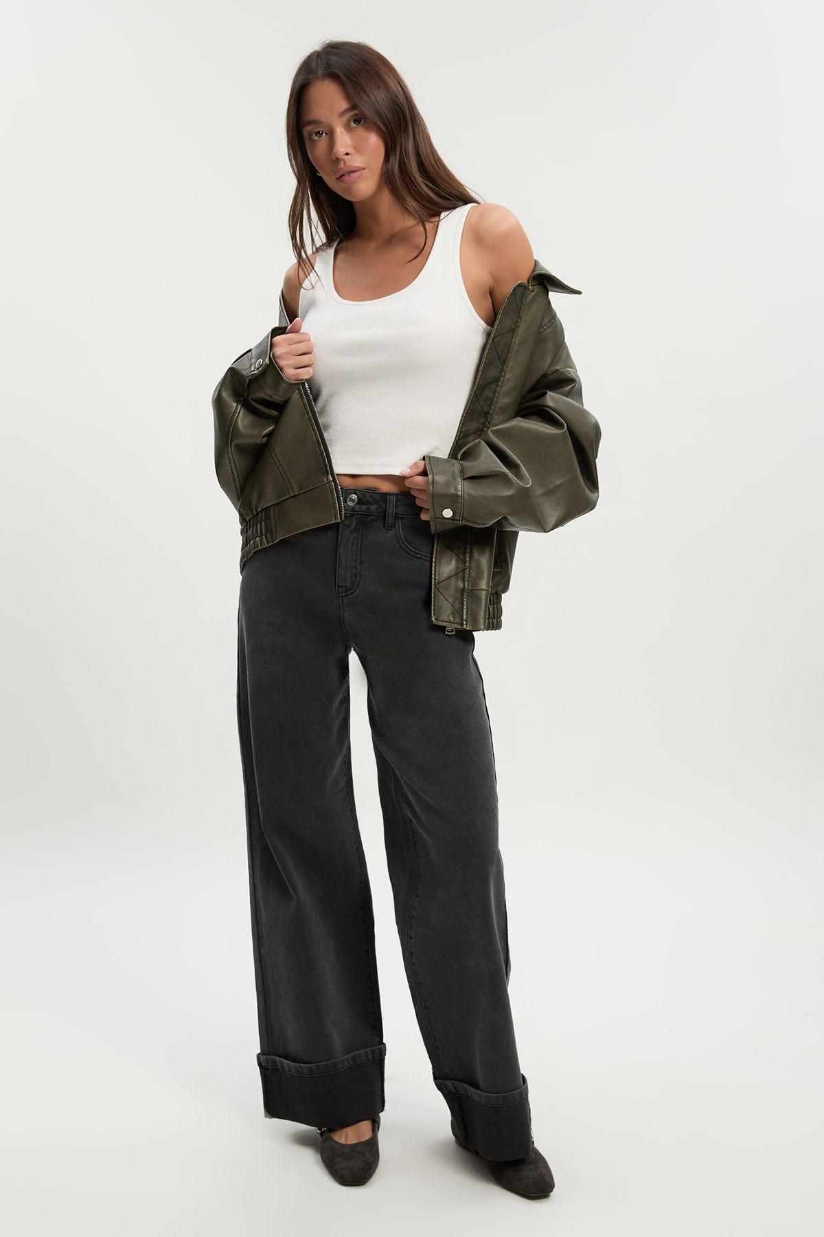 Turn Up High Waist Wide Leg Jean by BOOHOO