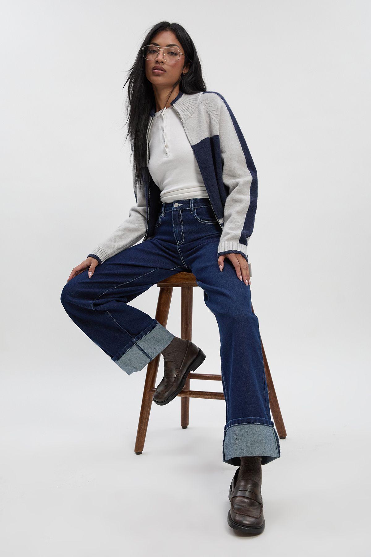 Turn Up High Waist Wide Leg Jean by BOOHOO Turn Up High Waist Wide Leg Jean by BOOHOO