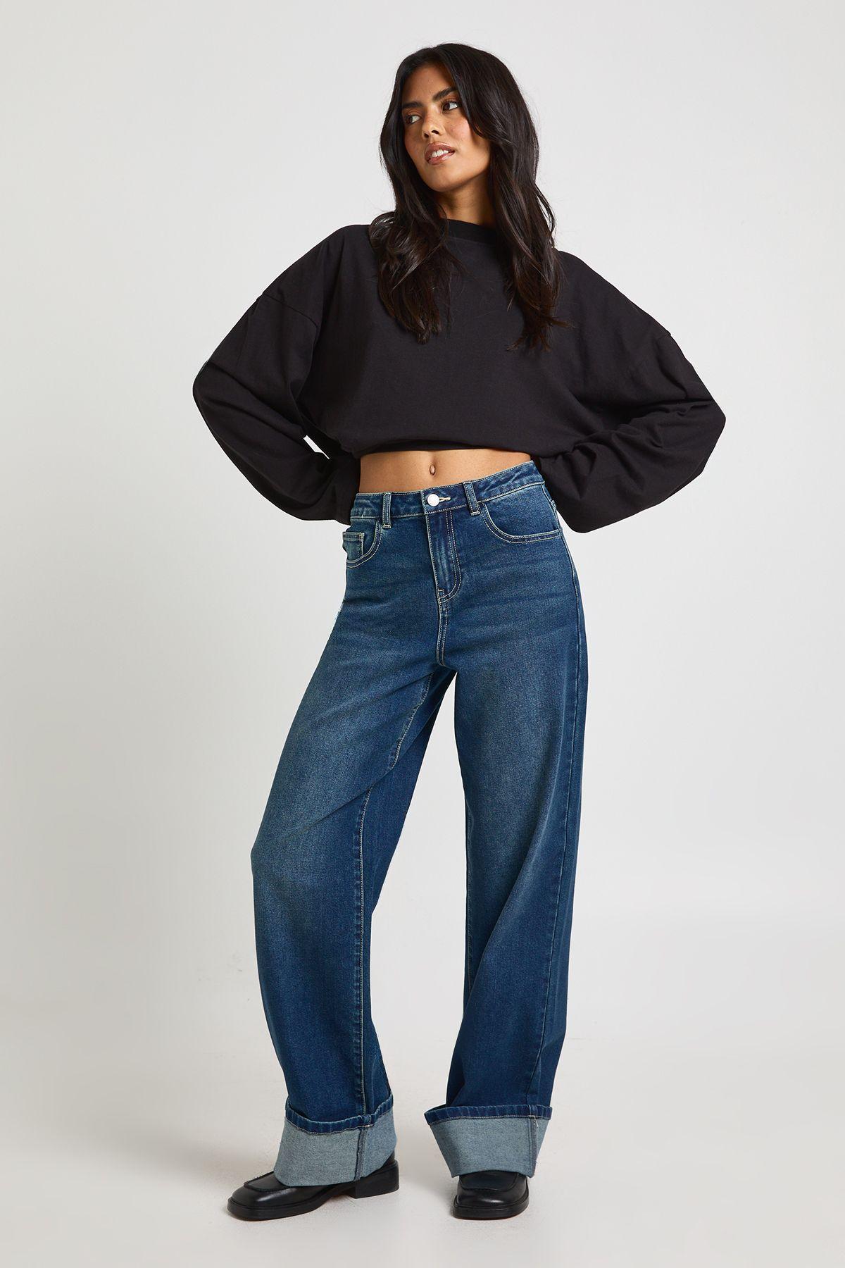 Turn Up High Waist Wide Leg Jean by BOOHOO