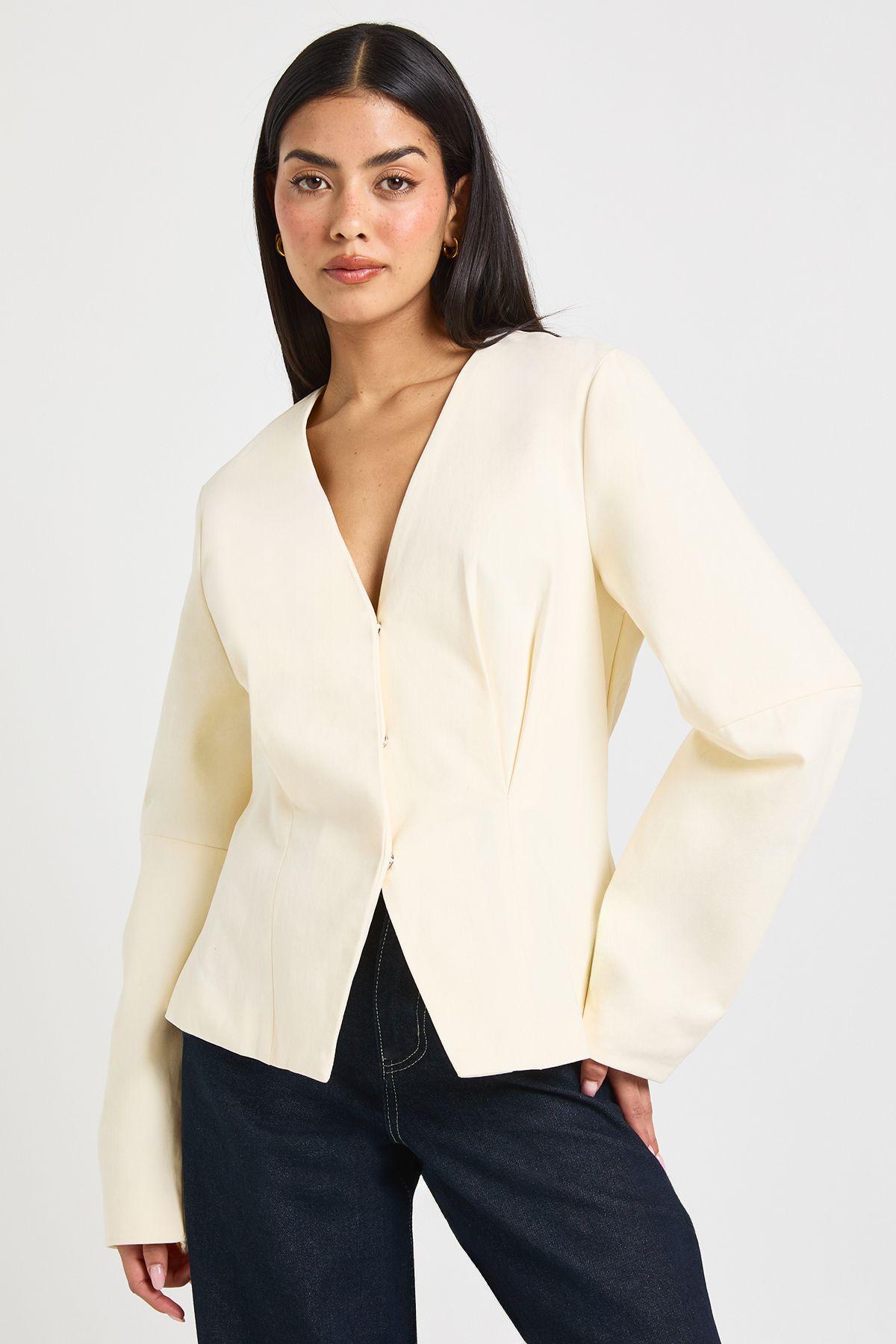 Twill Balloon Sleeve Cinched Blazer by BOOHOO