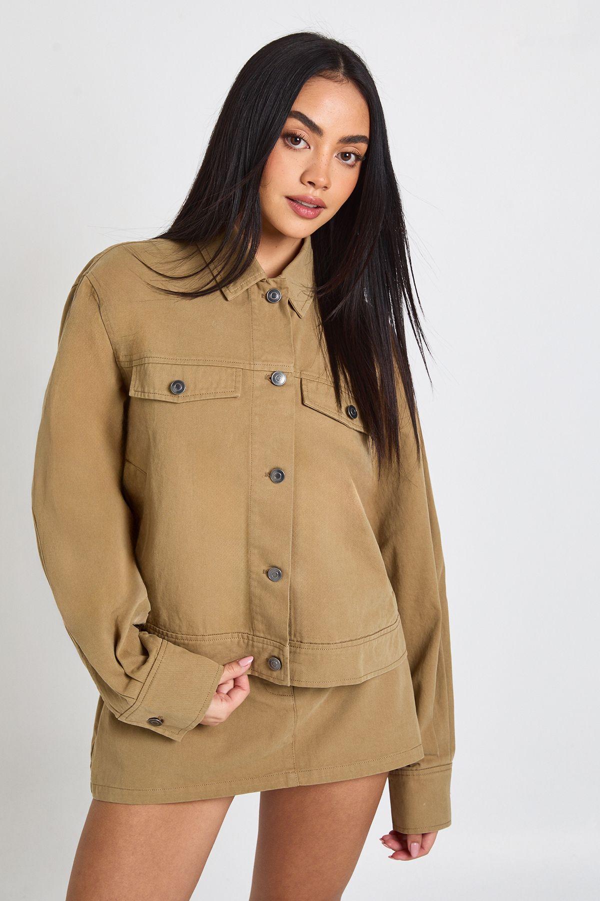 Twill Utility Oversized Shirt by BOOHOO