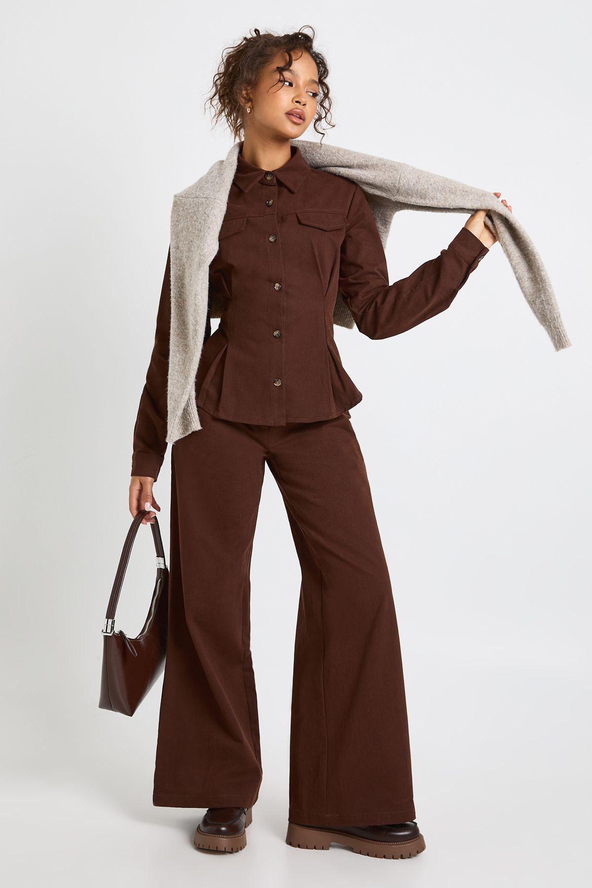 Twill Wide Leg Trouser by BOOHOO