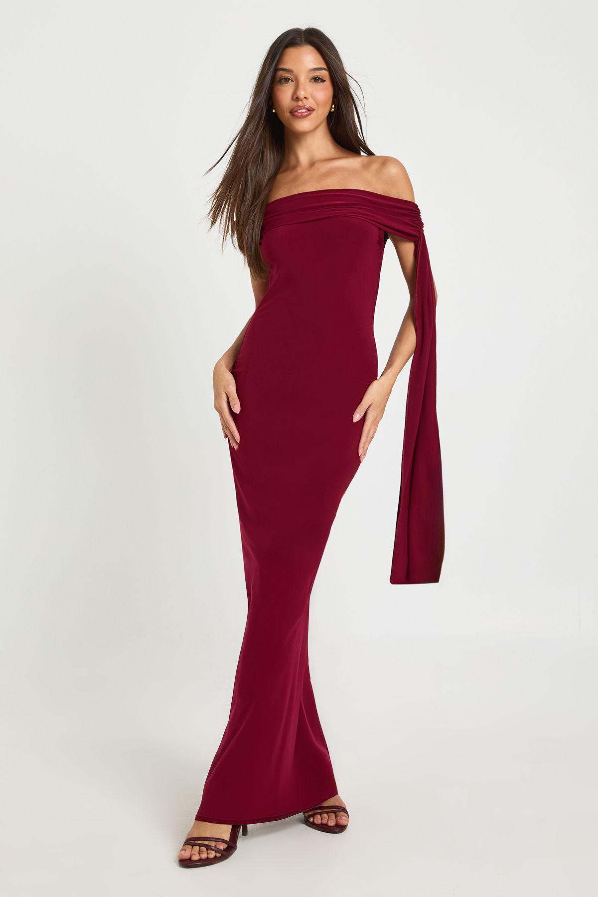 Twist Detail Off Shoulder Drape Maxi Dress by BOOHOO