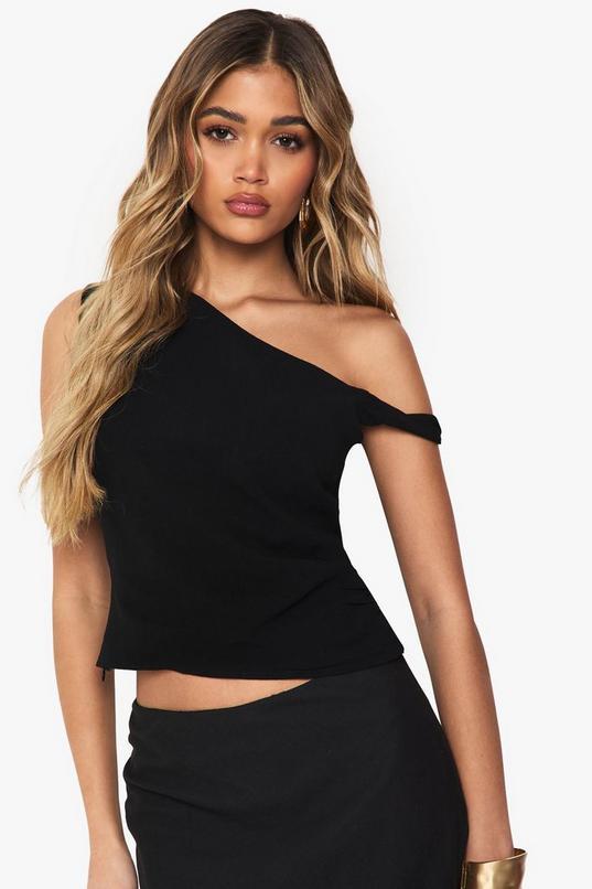 Twist Detail Off The Shoulder Linen Look Crop Top by BOOHOO