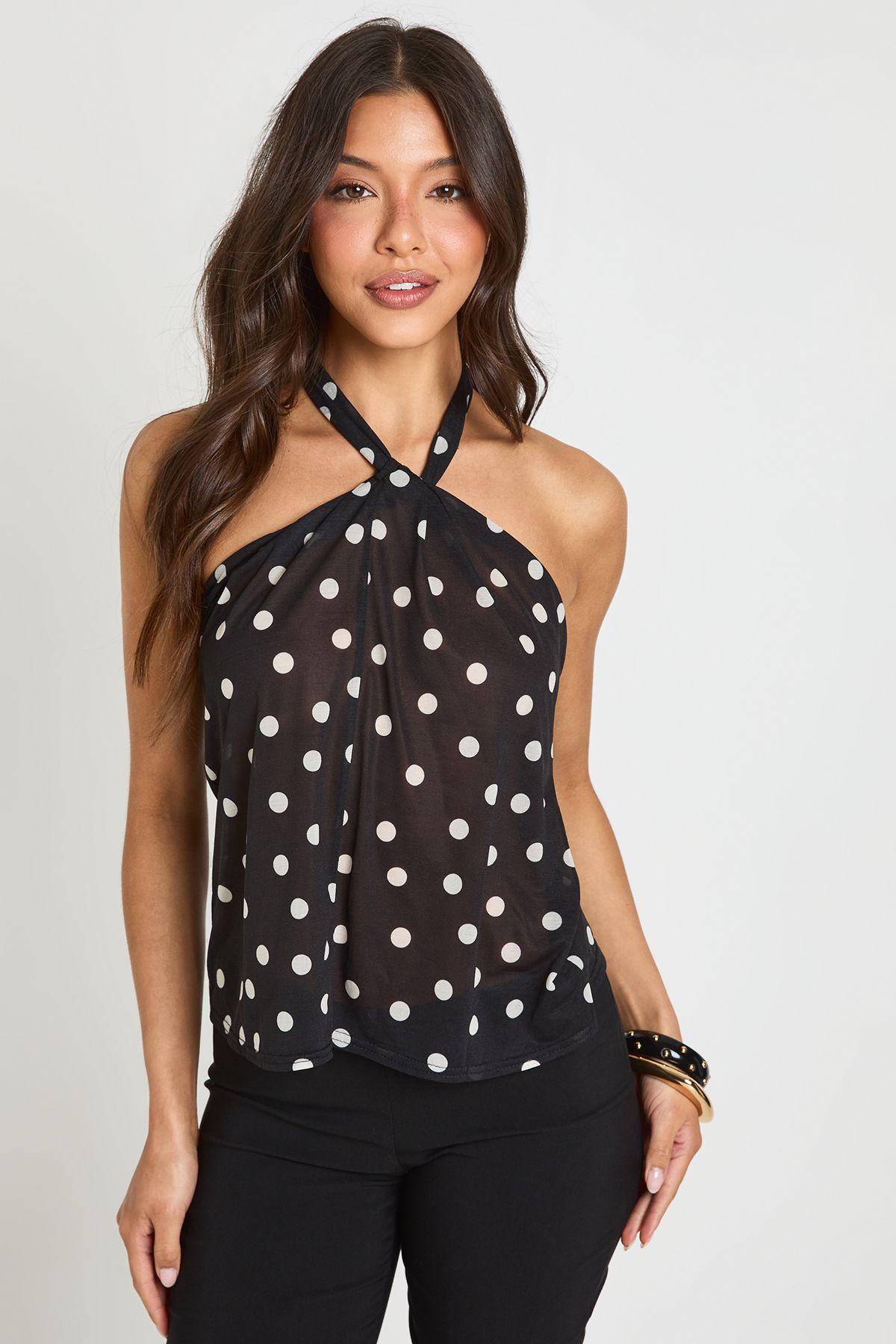 Twist Neck Polka Dot Top by BOOHOO