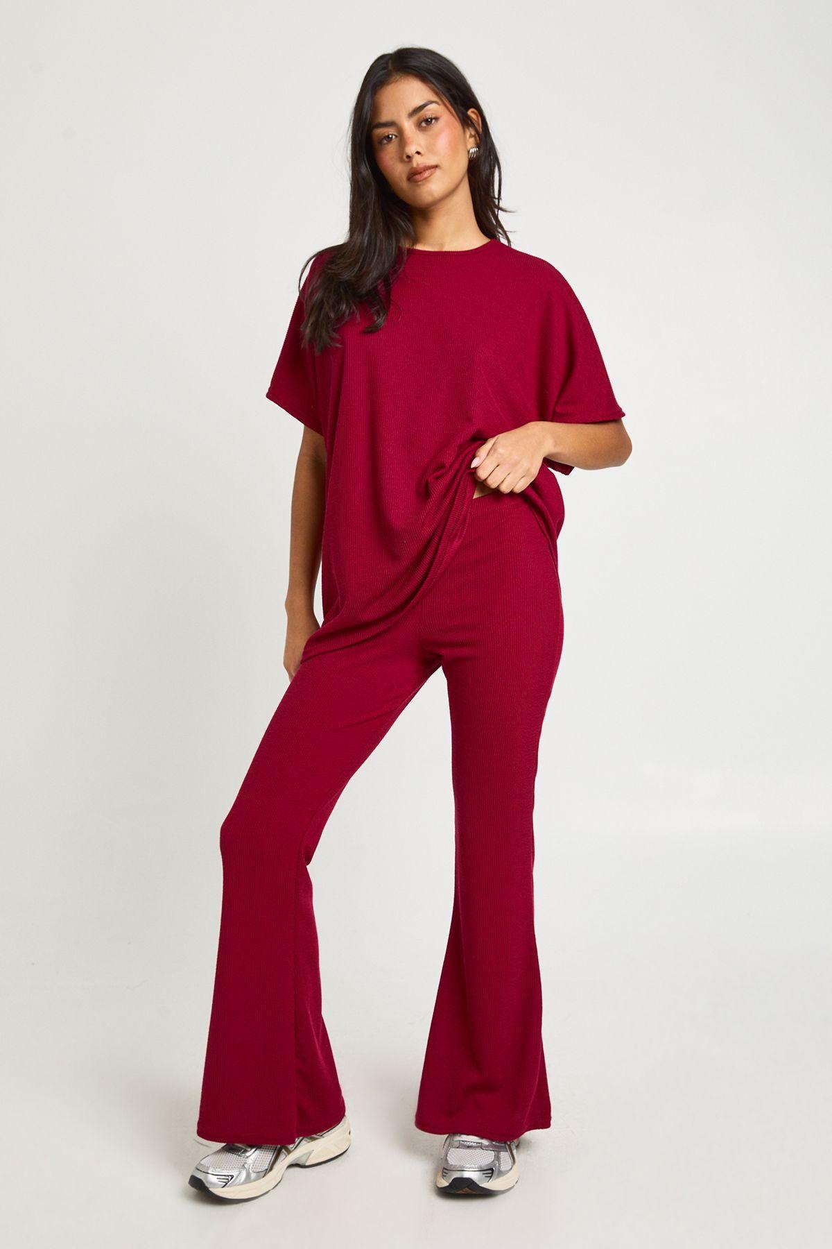 Two Tone Rib Flared Legging & Top Co Ord by BOOHOO