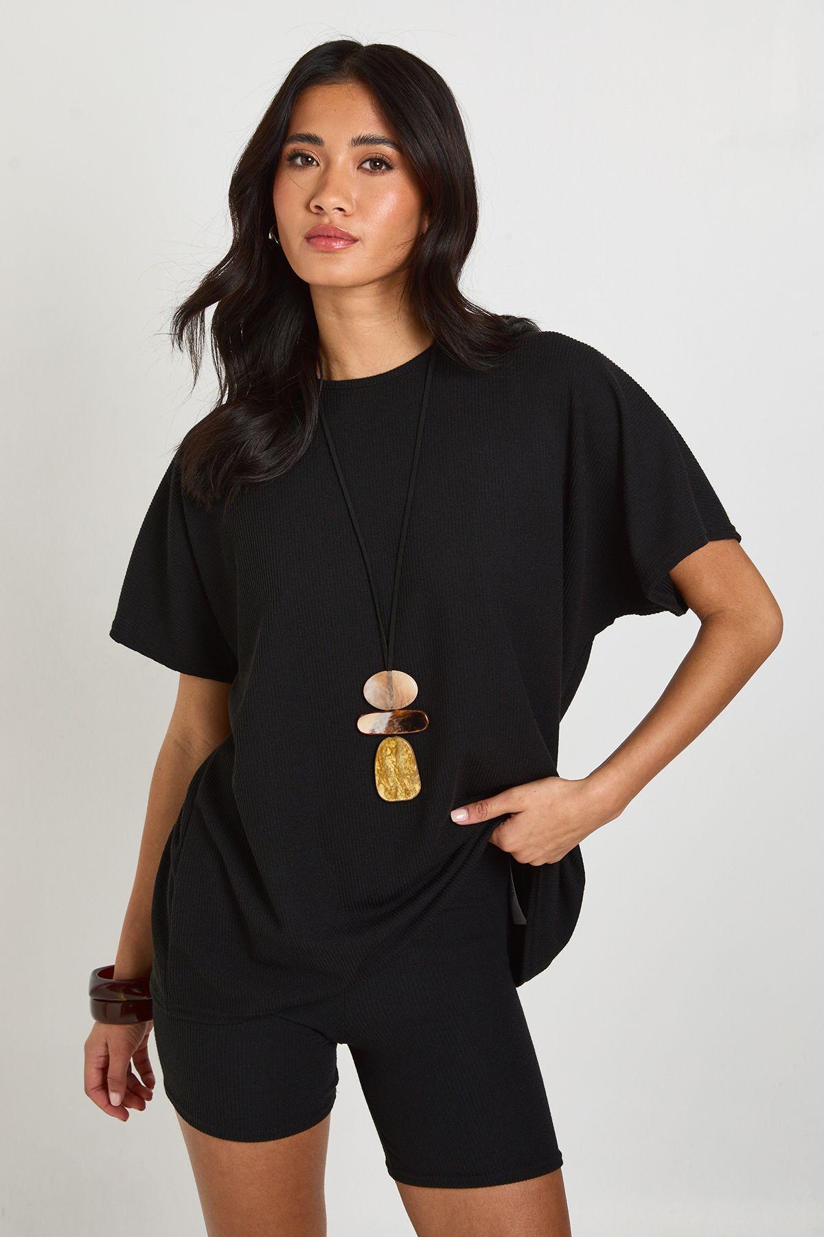 Two Tone Rib Flared Short & Top Co Ord by BOOHOO
