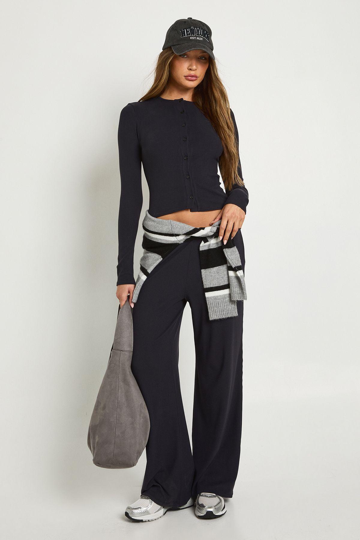 Ultra Soft Button Through Long Sleeve Top by BOOHOO