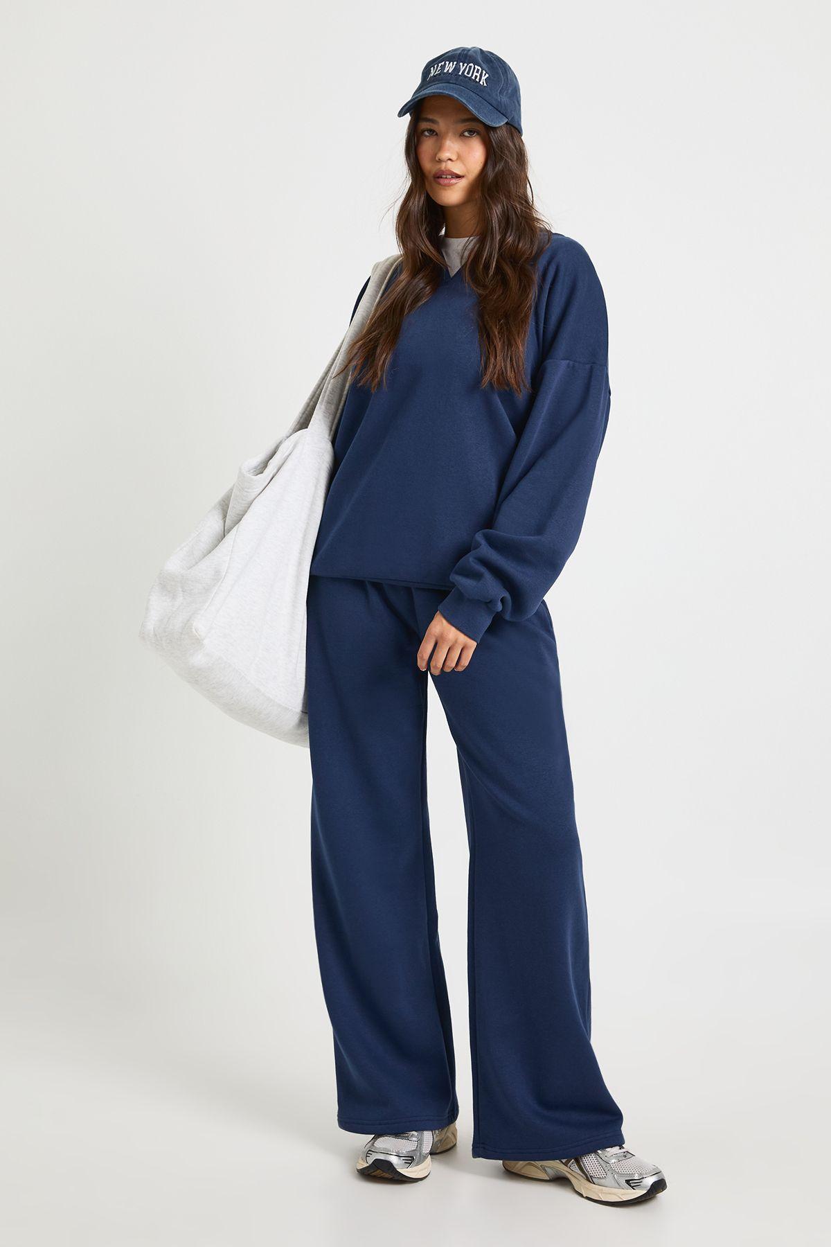 V Neck Oversized Hooded Straight Leg Tracksuit by BOOHOO