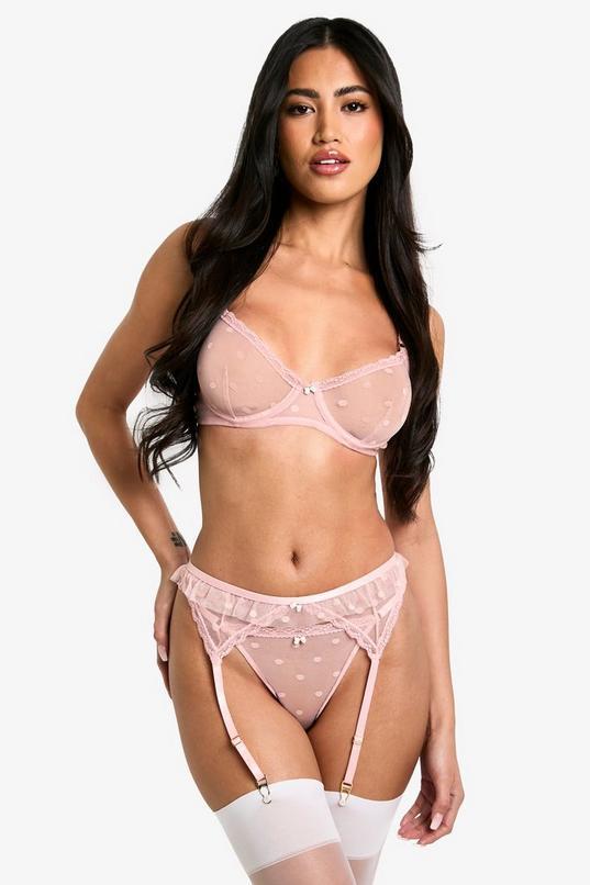 Valentines Spot Mesh Bow Trim Underwire Bra by BOOHOO