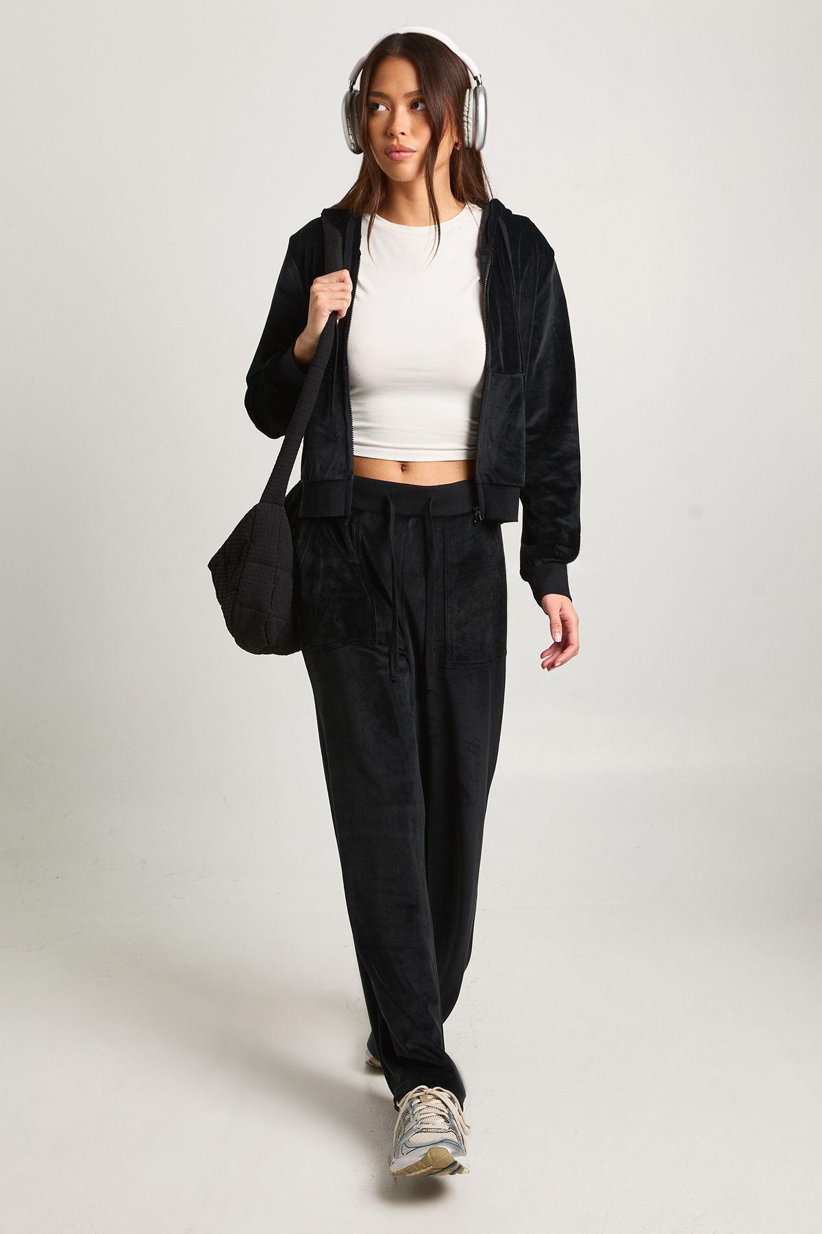 Velour Cropped Fitted Tracksuit by BOOHOO