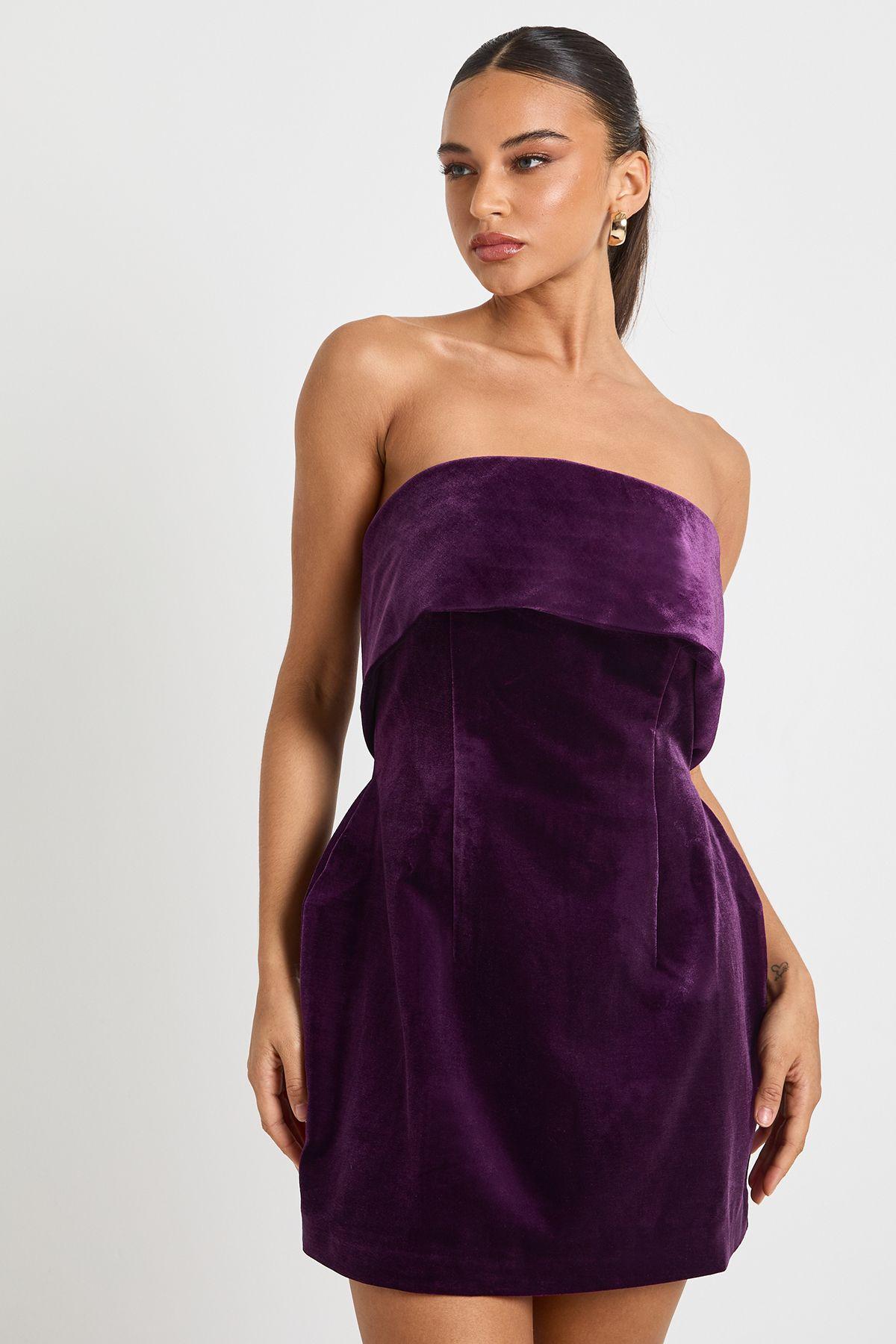 Velvet Bardot Crepe Dress by BOOHOO
