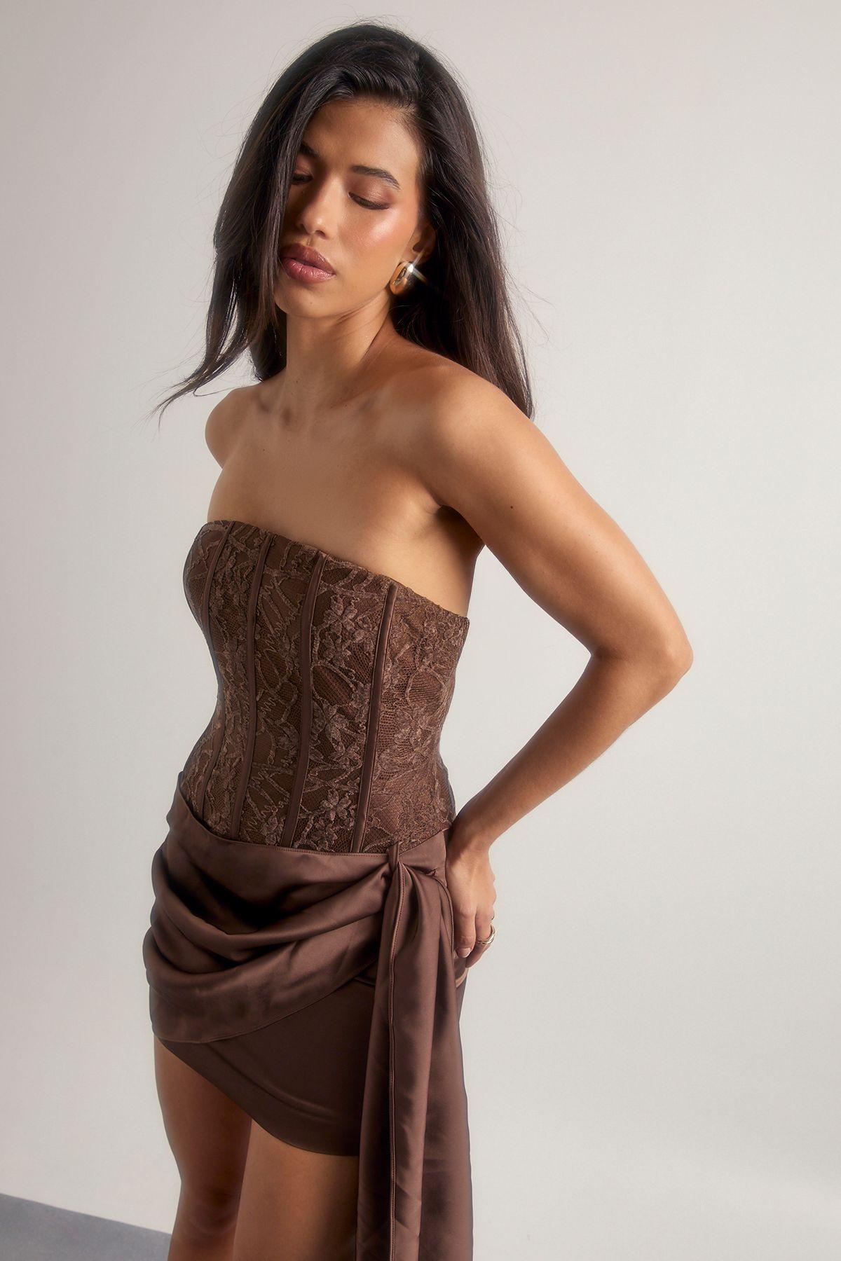 Velvet Lace Draped Corset Mini Dress by BOOHOO