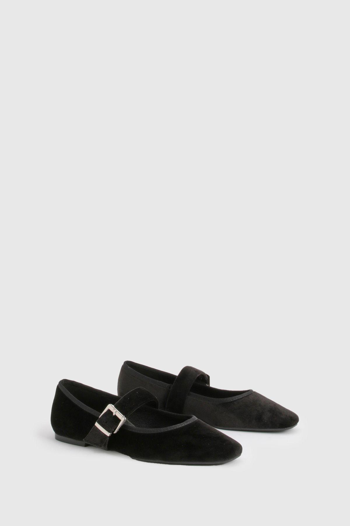 Velvet Mary Jane Ballet Flats by BOOHOO