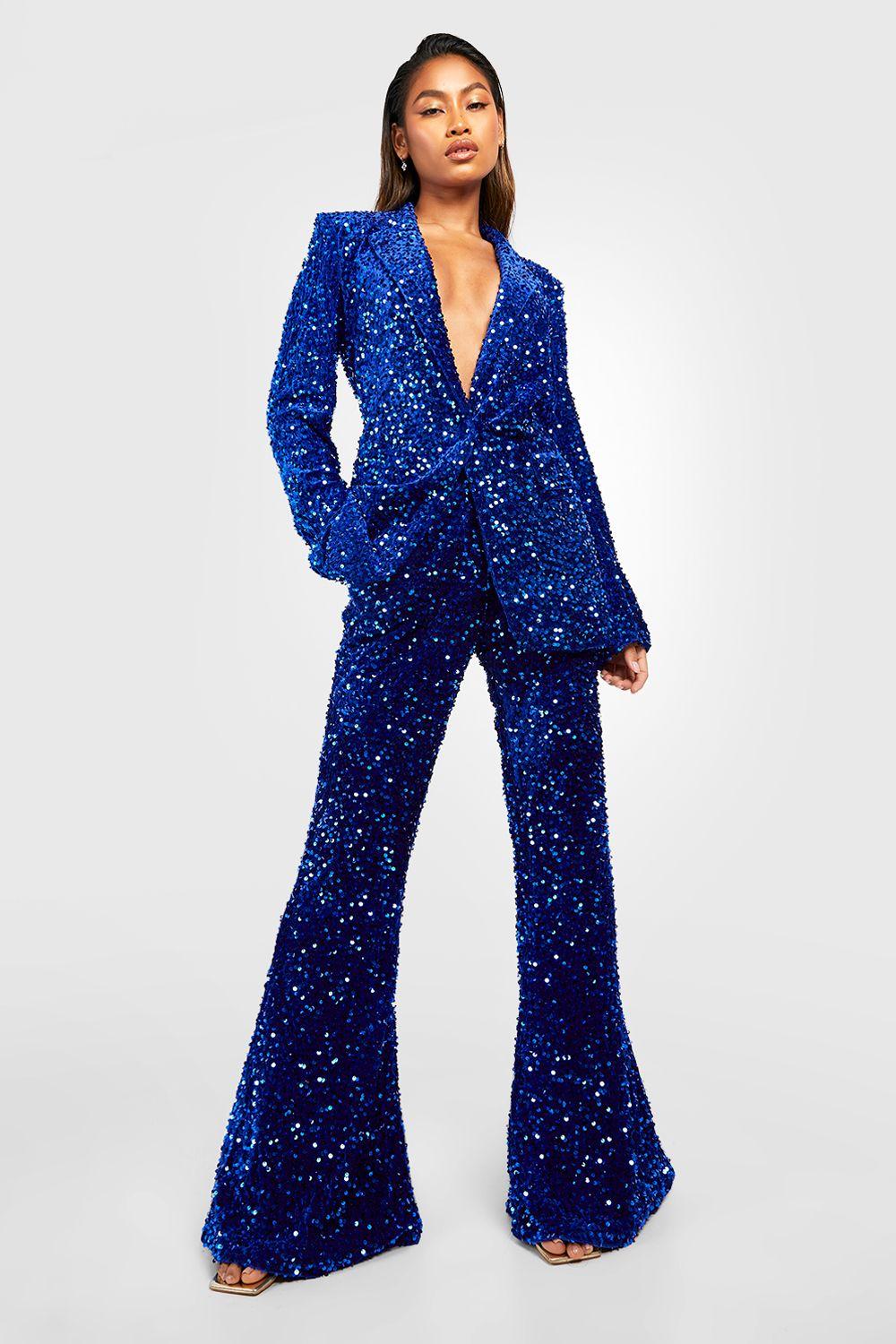 Velvet Sequin Fit & Flare Trousers by BOOHOO