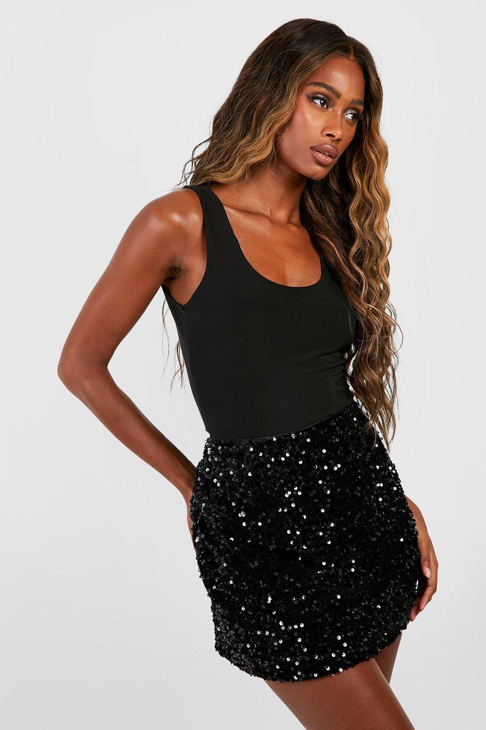 Velvet Sequin Mini Skirt by BOOHOO