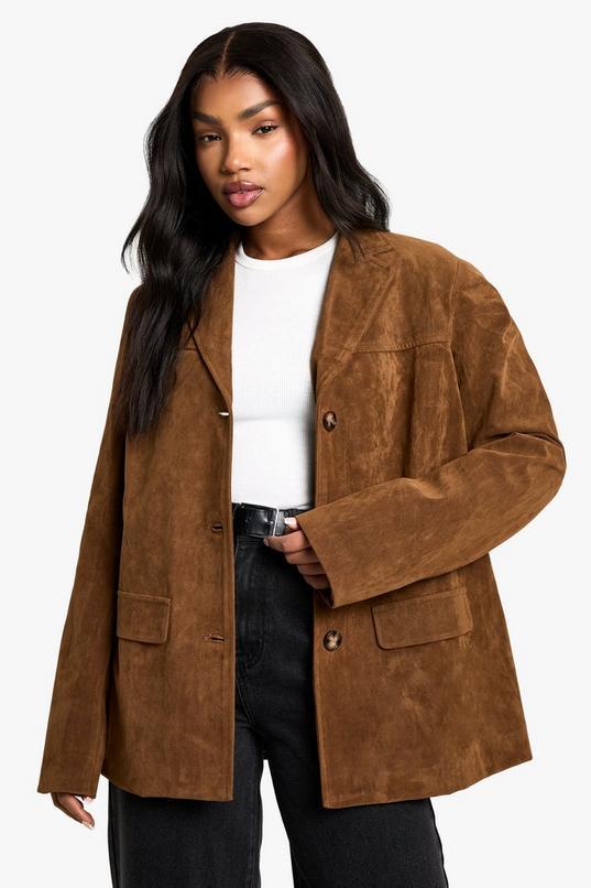 Vintage Look Faux Suede Oversized Blazer by BOOHOO