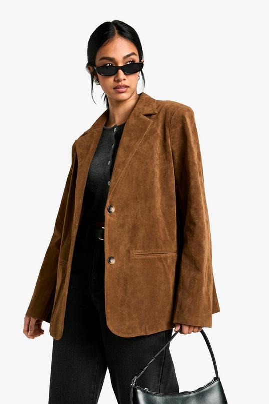 Vintage Look Faux Suede Relaxed Fit Blazer by BOOHOO