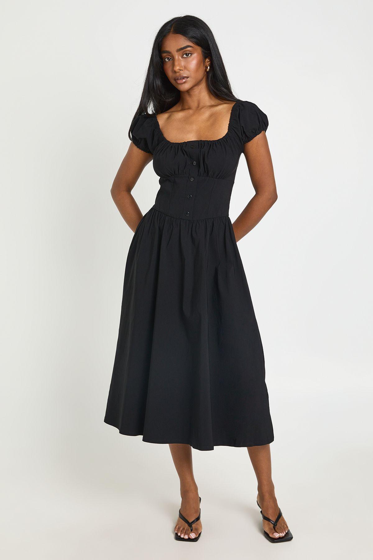 Volume Sleeve Milkmaid Midaxi Dress by BOOHOO