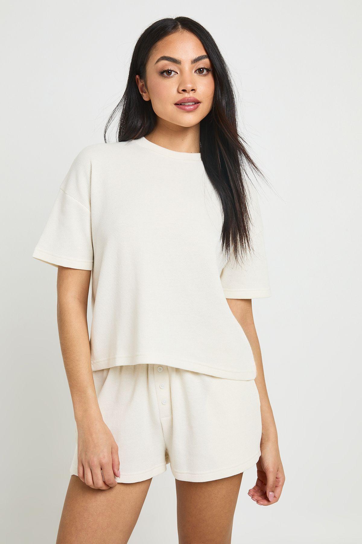 Waffle Boxy Crop T-shirt by BOOHOO