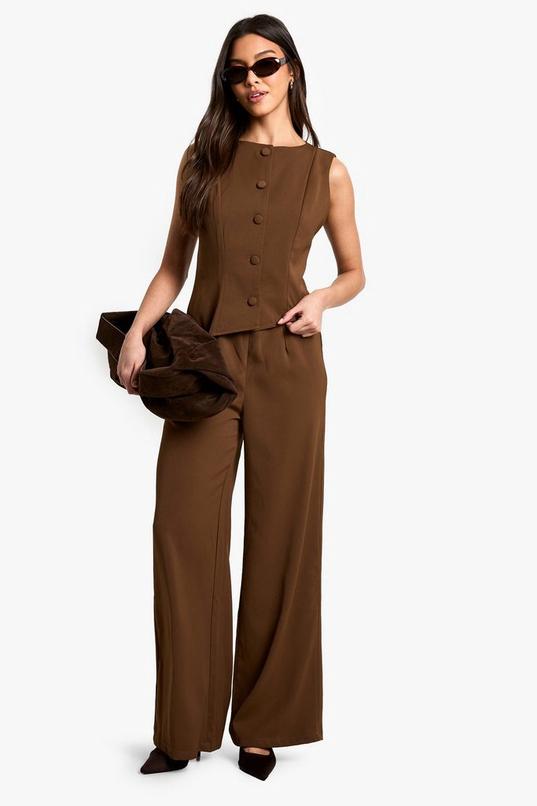 Waist Coat Wide Leg Jumpsuit by BOOHOO
