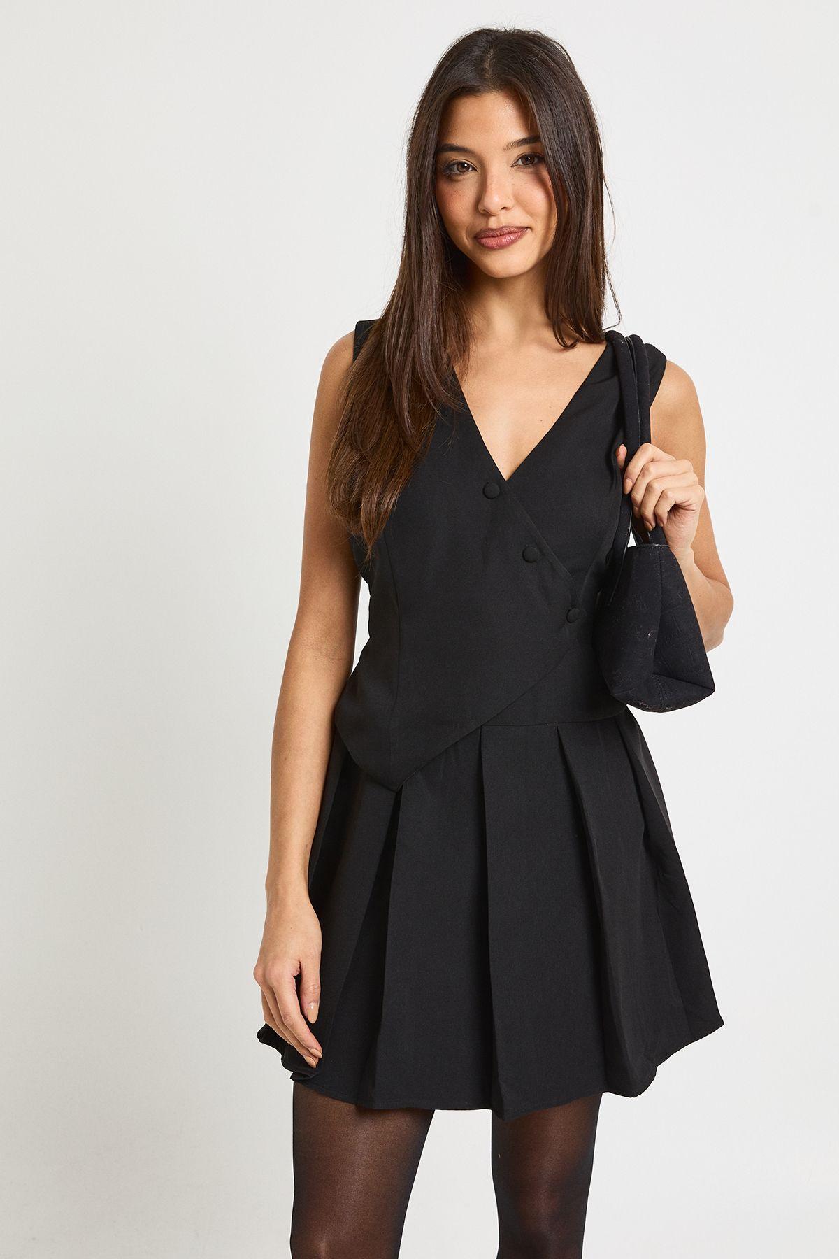 Waistcoat Pleated Skort Playsuit by BOOHOO