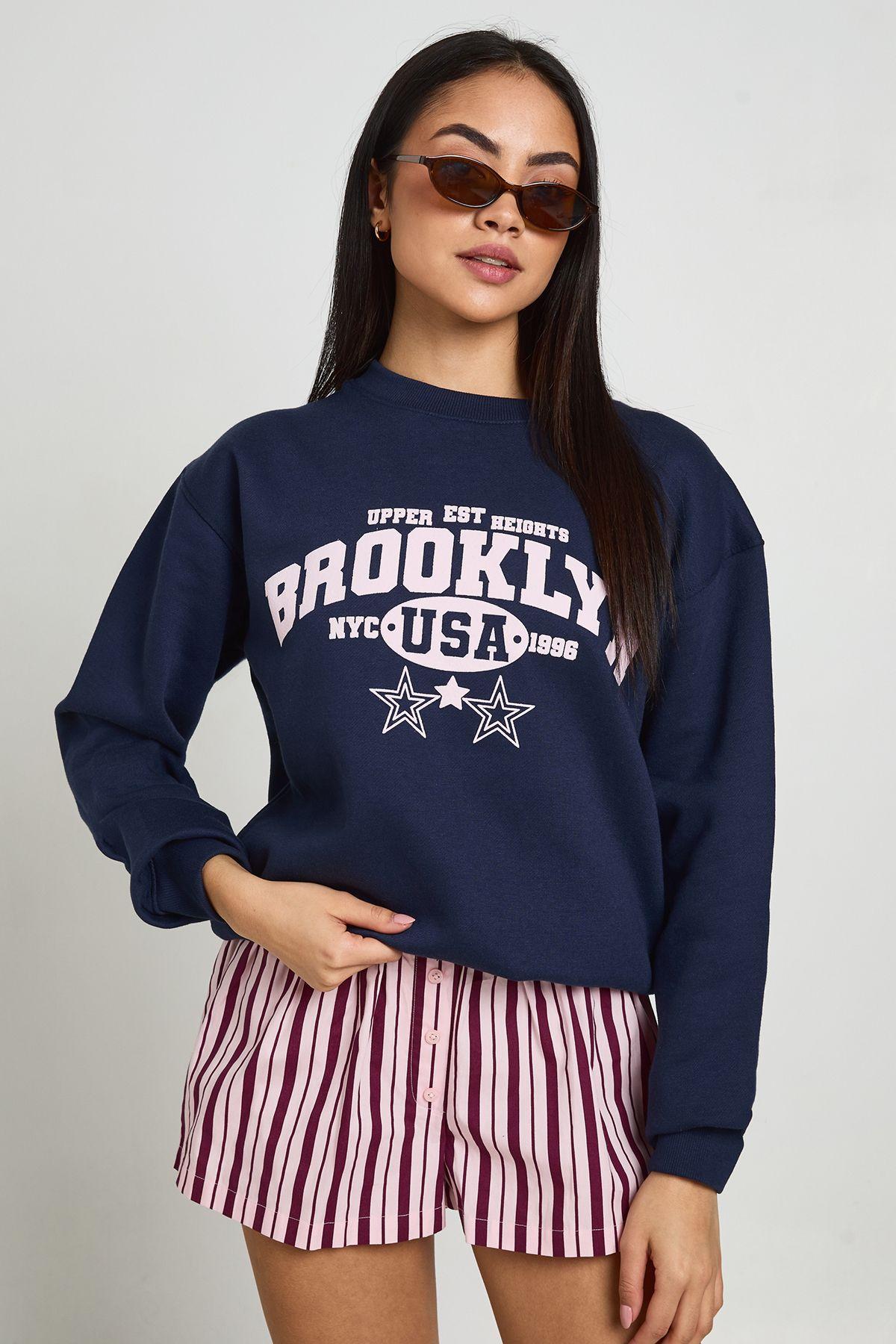 Washed Brooklyn Printed Sweatshirt by BOOHOO