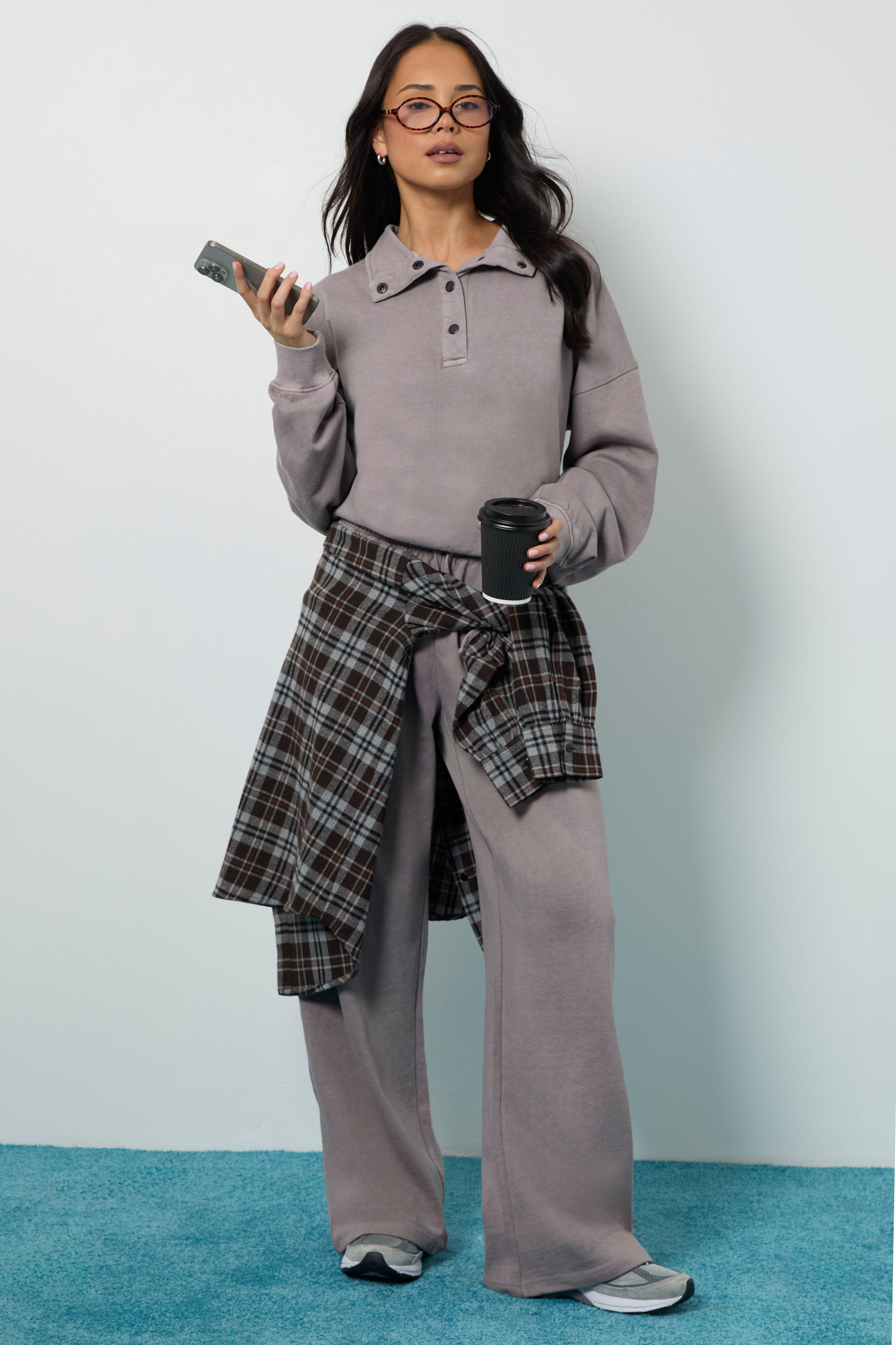 Washed Funnel Neck Sweatshirt Tracksuit by BOOHOO