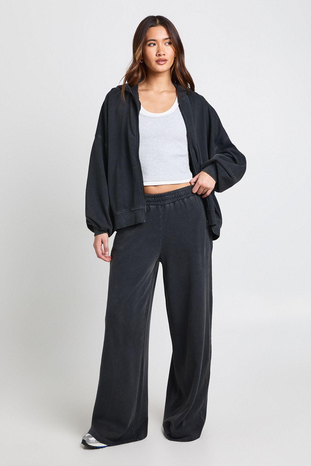 Washed Oversized Zip Through Hoodie Tracksuit by BOOHOO
